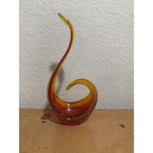 VTG Red-Orange DANCING SWAN Murano-Style ART Glass MOD ABSTRACT Swirl SCULPTURE